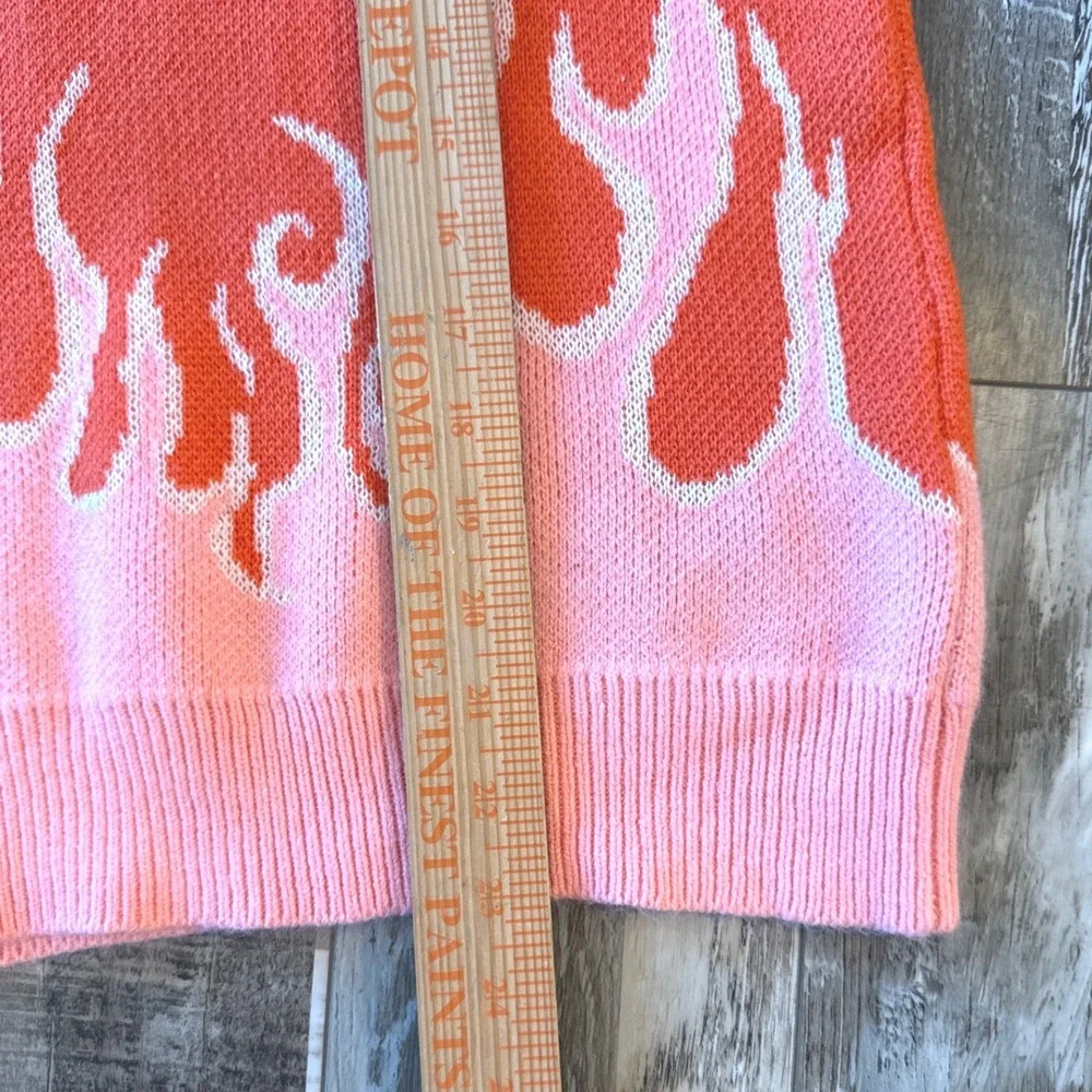 Aqua Blues Y2K Flame Sweater Pink Orange‎ Fire Graphic Knit Pullover Size Medium